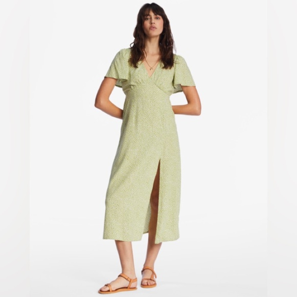 Billabong Jet‎ Set Midi Dress Floral Green White Size Medium